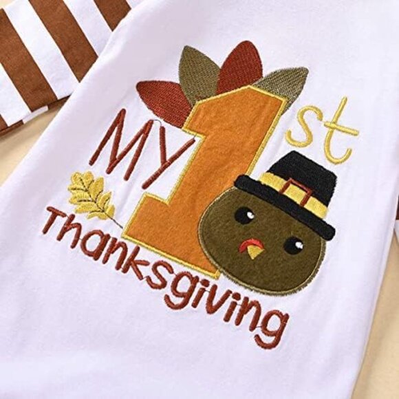 NEW! Baby Boy Girl My 1st Thanksgiving Long Sleeve Hoodie Romper Baby Clothes 😊 - Picture 3 of 5